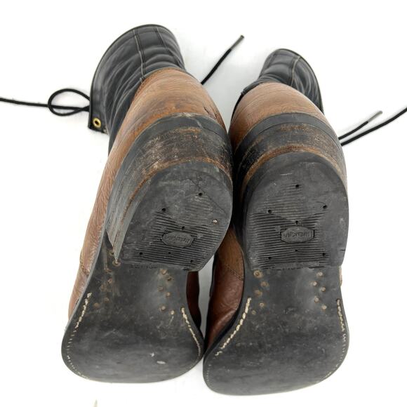 Justin Men's 12D Two Tone Black Tan Vintage Lace Up Leather Ankle Boots - Picture 8 of 9